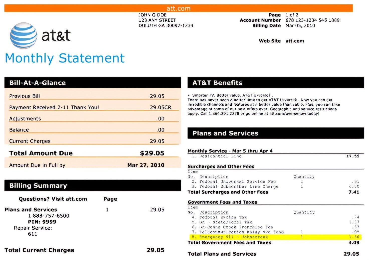 Mobile carrier bill showing 3330038533 under message activity