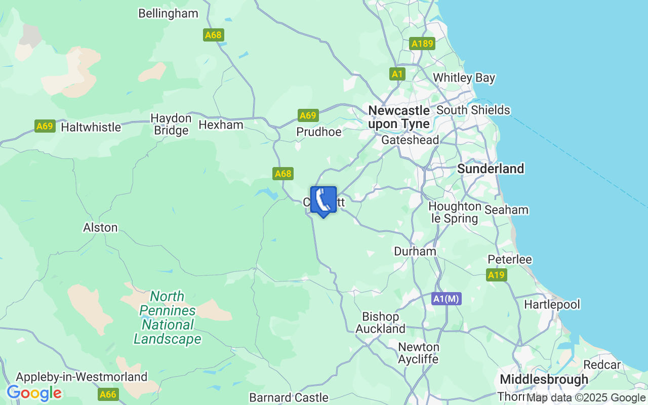 UK map highlighting 0191 area code for Newcastle and Durham