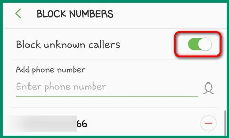 Android settings used to block number 1618200299