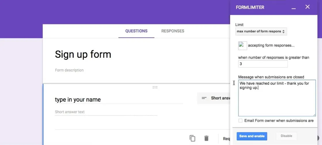 Google Forms dashboard showing created forms for user account