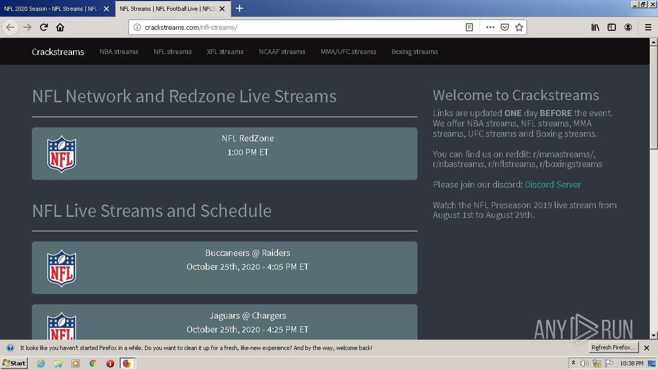 NFL match streaming on crackstreams2.0 site