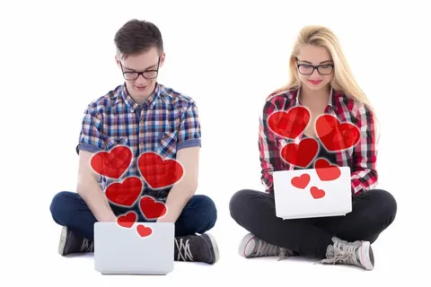 Frustrated man swiping on dating app