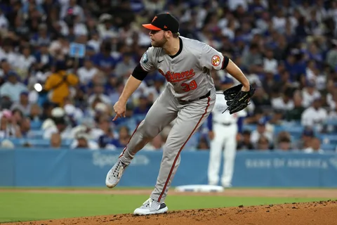 Corbin Burnes delivers pitch during Orioles vs Giants matchup