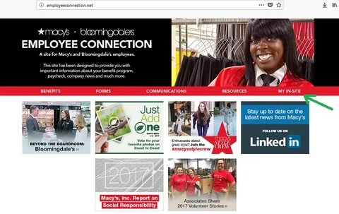 Work schedule dashboard on Macy’s Insite portal