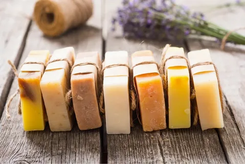 display of colorful handmade soaps created by professional soaper